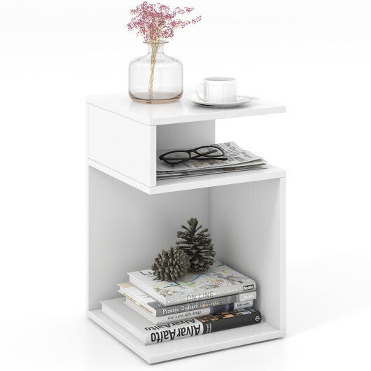 S-Shaped Side Table with Unique S-shaped Frame and 2 Open Compartments-White LuxuryLifeWay Online Store