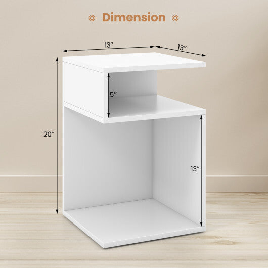 S-Shaped Side Table with Unique S-shaped Frame and 2 Open Compartments-White LuxuryLifeWay Online Store