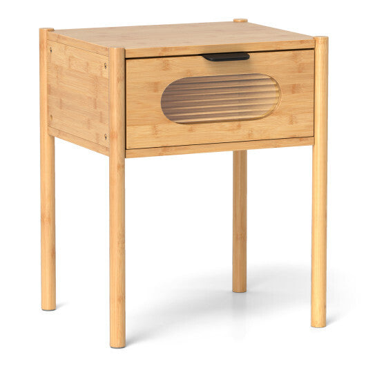 Bamboo Nightstand Square Tall End Table with Decorated Drawer-Natural LuxuryLifeWay Online Store