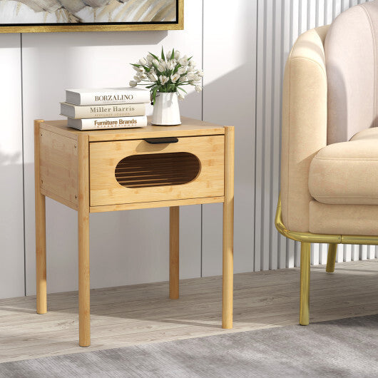 Bamboo Nightstand Square Tall End Table with Decorated Drawer-Natural LuxuryLifeWay Online Store
