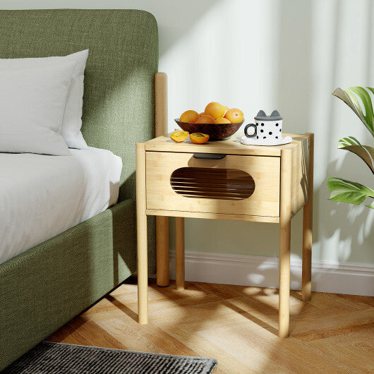 Bamboo Nightstand Square Tall End Table with Decorated Drawer-Natural LuxuryLifeWay Online Store