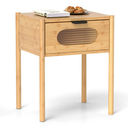 Bamboo Nightstand Square Tall End Table with Decorated Drawer-Natural LuxuryLifeWay Online Store