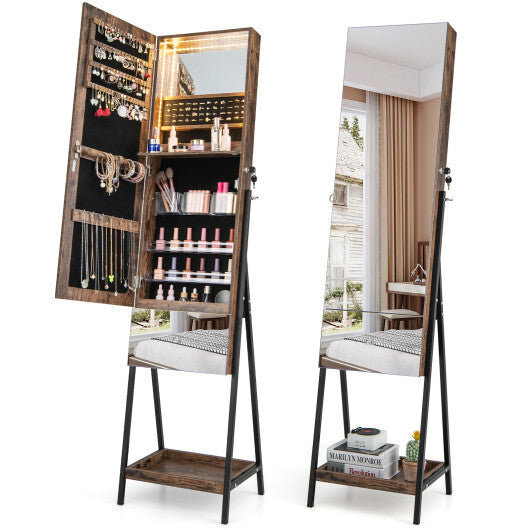 Lockable Freestanding Jewelry Organizer with Full-Length Frameless Mirror-Rustic Brown - Color: Rustic Brown LuxuryLifeWay Online Store