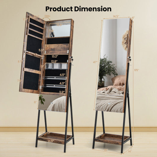 Lockable Freestanding Jewelry Organizer with Full-Length Frameless Mirror-White LuxuryLifeWay Online Store