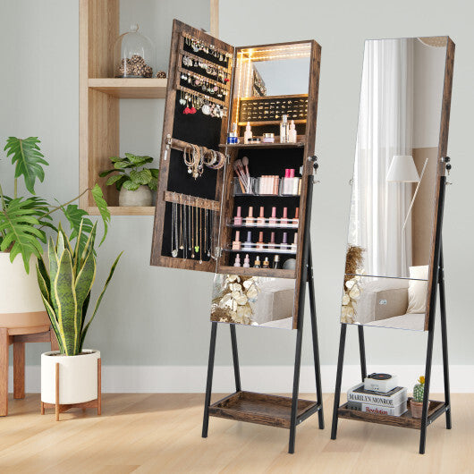 Lockable Freestanding Jewelry Organizer with Full-Length Frameless Mirror-White LuxuryLifeWay Online Store
