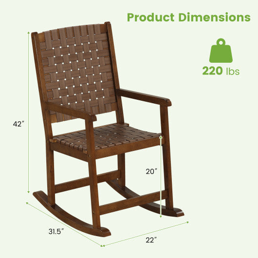 Patio Wood Rocking Chair with PU Seat and Rubber Wood Frame-Brown LuxuryLifeWay Online Store