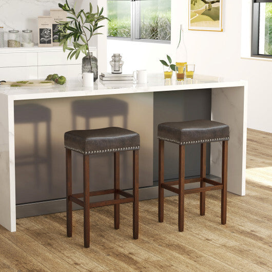 Upholstered Bar Stools Set of 2 with Footrests for Counter-Brown