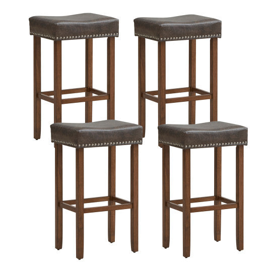 Upholstered Bar Stools Set of 2 with Footrests for Counter-Brown