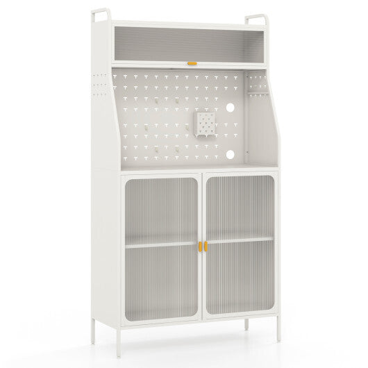 5-Tier Metal Baker's Rack with See-through Flip-up Door and Pegboard-White LuxuryLifeWay Online Store