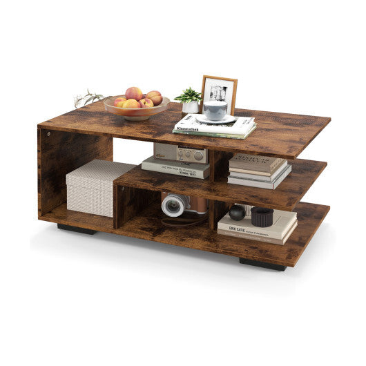 Rectangular Coffee Table with L-shaped Middle Shelf-White LuxuryLifeWay Online Store