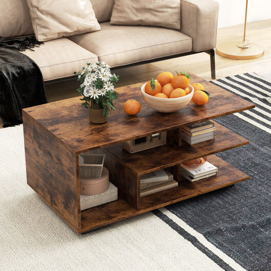 Rectangular Coffee Table with L-shaped Middle Shelf-White LuxuryLifeWay Online Store