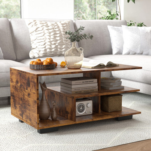 Rectangular Coffee Table with L-shaped Middle Shelf-White LuxuryLifeWay Online Store