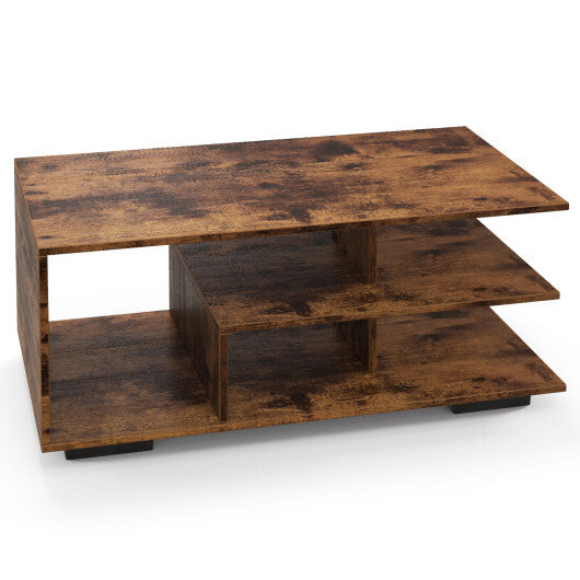 Rectangular Coffee Table with L-shaped Middle Shelf-White LuxuryLifeWay Online Store