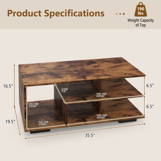 Rectangular Coffee Table with L-shaped Middle Shelf-White LuxuryLifeWay Online Store