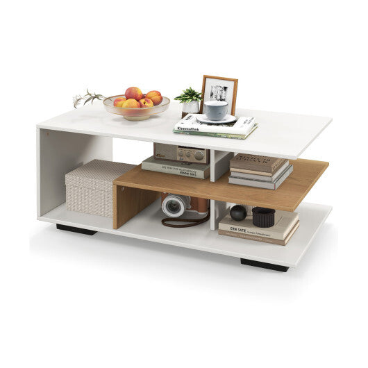 Rectangular Coffee Table with L-shaped Middle Shelf-White LuxuryLifeWay Online Store