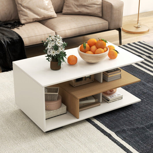 Rectangular Coffee Table with L-shaped Middle Shelf-White LuxuryLifeWay Online Store