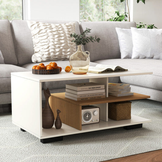 Rectangular Coffee Table with L-shaped Middle Shelf-White LuxuryLifeWay Online Store