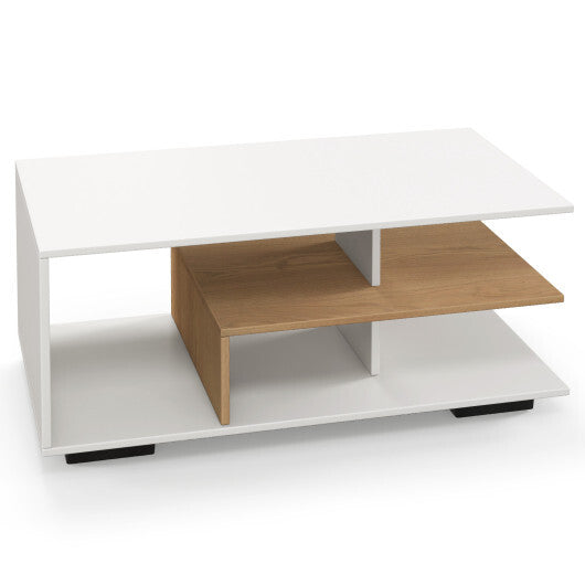 Rectangular Coffee Table with L-shaped Middle Shelf-White LuxuryLifeWay Online Store