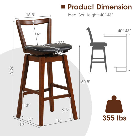 Swivel Upholstered PU Leather Stool with Backrest and Cushioned Seat-30.5 inches LuxuryLifeWay Online Store