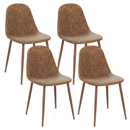 Dining Chair Set of 4 Faux PU Leather Upholstered Kitchen Chairs with Metal Legs-Brown LuxuryLifeWay Online Store