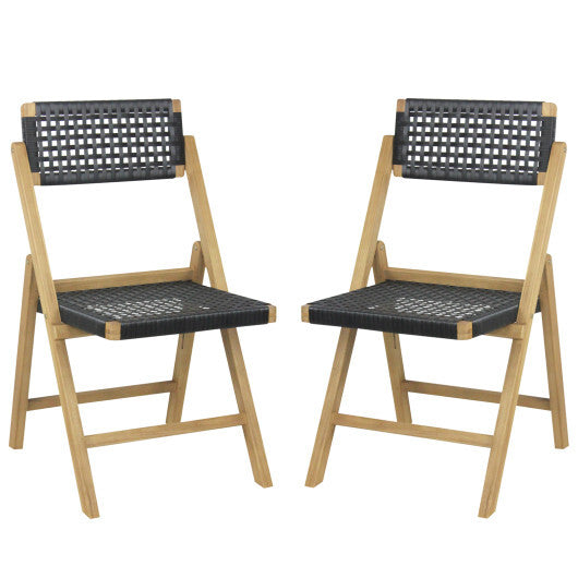 Set of 2 Folding Chairs Indonesia Teak Wood Dining Chairs with Woven Rope Seat and Back LuxuryLifeWay Online Store
