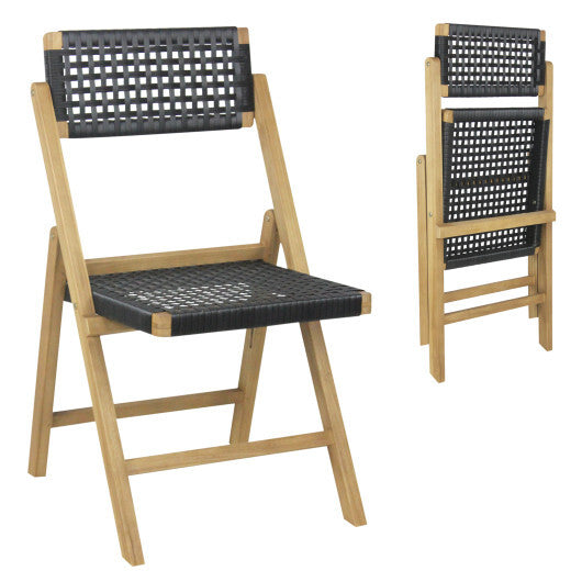 Set of 2 Folding Chairs Indonesia Teak Wood Dining Chairs with Woven Rope Seat and Back LuxuryLifeWay Online Store