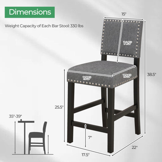 38.5/43.5 Inch Set of 2 Counter Height Chairs with Solid Rubber Wood Frame-S LuxuryLifeWay Online Store
