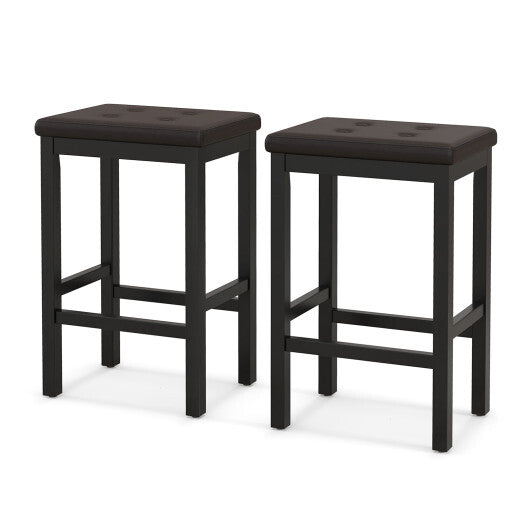 24 Inch Bar Stools with Padded Seat Footrest and Rubber Wood Frame-Brown LuxuryLifeWay Online Store
