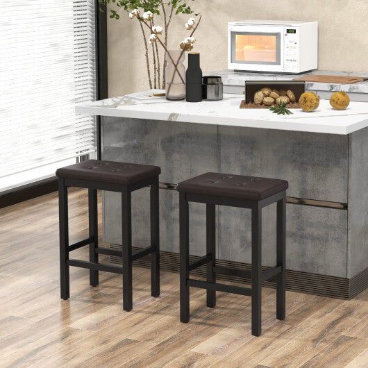 24 Inch Bar Stools with Padded Seat Footrest and Rubber Wood Frame-Brown LuxuryLifeWay Online Store