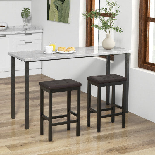 24 Inch Bar Stools with Padded Seat Footrest and Rubber Wood Frame-Brown LuxuryLifeWay Online Store