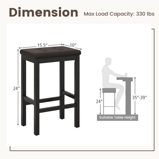 24 Inch Bar Stools with Padded Seat Footrest and Rubber Wood Frame-Brown LuxuryLifeWay Online Store