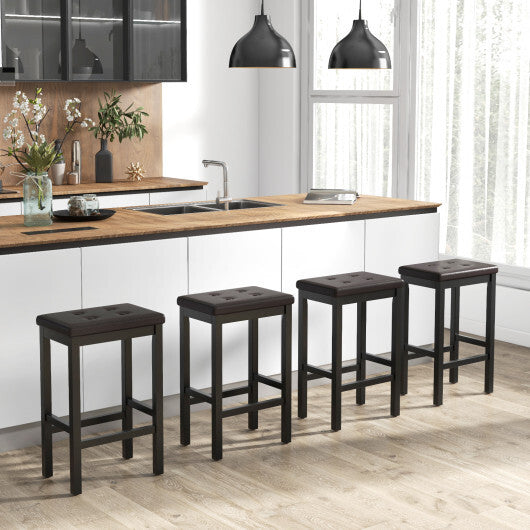 24 Inch Bar Stools with Padded Seat Footrest and Rubber Wood Frame-Brown LuxuryLifeWay Online Store
