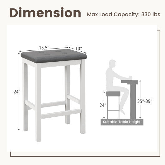 24 Inch Bar Stools with Padded Seat Footrest and Rubber Wood Frame-Brown LuxuryLifeWay Online Store