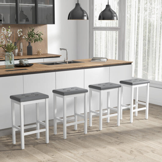 24 Inch Bar Stools with Padded Seat Footrest and Rubber Wood Frame-Brown LuxuryLifeWay Online Store