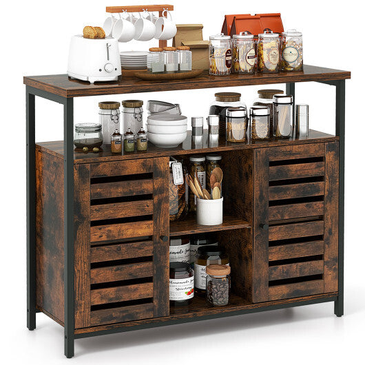 Buffet Cabinet Industrial Sideboard Storage Cabinet with Push-to-Open Slatted Door and 3 Adjustable Shelves-Rustic Brown LuxuryLifeWay Online Store