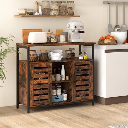 Buffet Cabinet Industrial Sideboard Storage Cabinet with Push-to-Open Slatted Door and 3 Adjustable Shelves-Rustic Brown LuxuryLifeWay Online Store