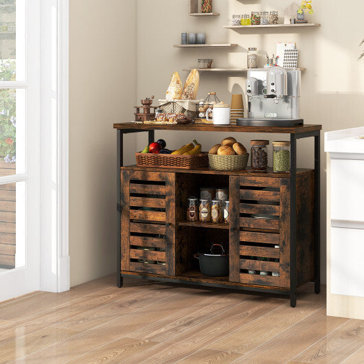 Buffet Cabinet Industrial Sideboard Storage Cabinet with Push-to-Open Slatted Door and 3 Adjustable Shelves-Rustic Brown LuxuryLifeWay Online Store