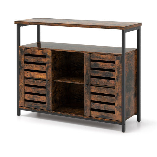 Buffet Cabinet Industrial Sideboard Storage Cabinet with Push-to-Open Slatted Door and 3 Adjustable Shelves-Rustic Brown LuxuryLifeWay Online Store