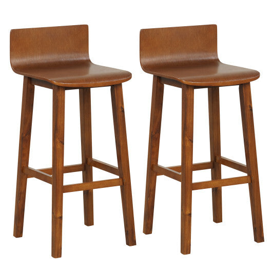 29 Inch Wood Bar Stools Set of 2 with Solid Back and Seat-Walnut LuxuryLifeWay Online Store