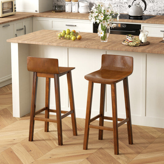 29 Inch Wood Bar Stools Set of 2 with Solid Back and Seat-Walnut LuxuryLifeWay Online Store