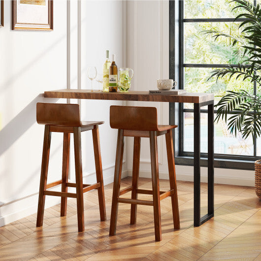 29 Inch Wood Bar Stools Set of 2 with Solid Back and Seat-Walnut LuxuryLifeWay Online Store