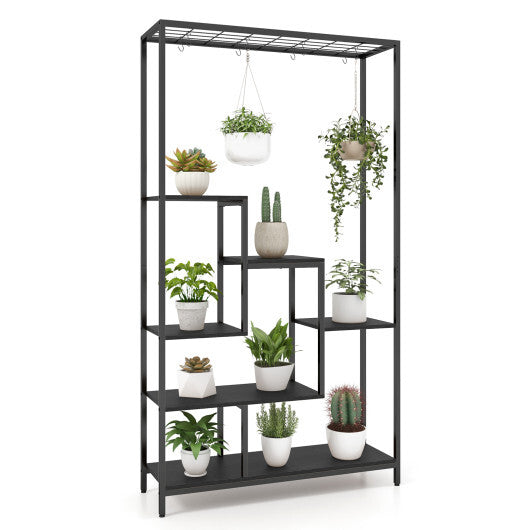 6-Tier Tall Plant Stand 71 Inch Metal Indoor Plant Shelf with 10 Hanging Hooks-Rustic Brown LuxuryLifeWay Online Store