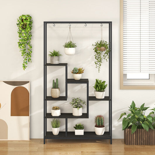 6-Tier Tall Plant Stand 71 Inch Metal Indoor Plant Shelf with 10 Hanging Hooks-Rustic Brown LuxuryLifeWay Online Store