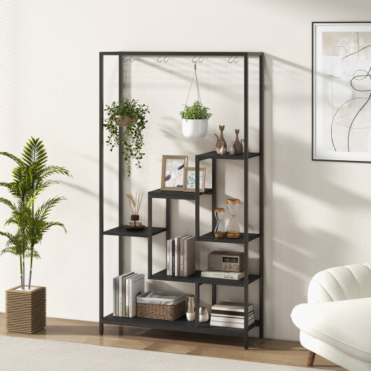 6-Tier Tall Plant Stand 71 Inch Metal Indoor Plant Shelf with 10 Hanging Hooks-Rustic Brown LuxuryLifeWay Online Store