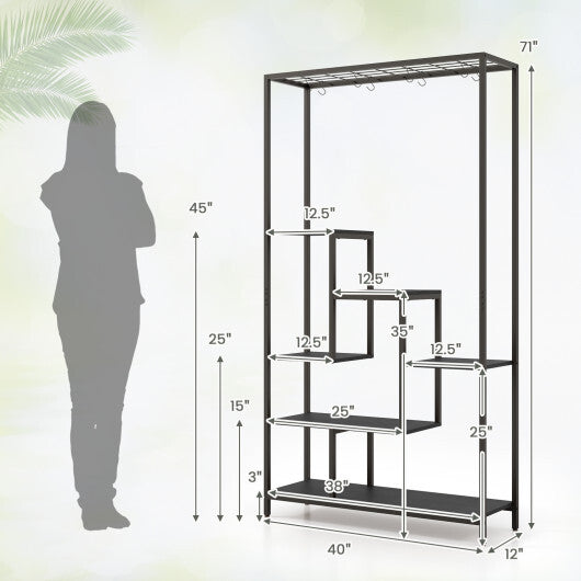 6-Tier Tall Plant Stand 71 Inch Metal Indoor Plant Shelf with 10 Hanging Hooks-Rustic Brown LuxuryLifeWay Online Store