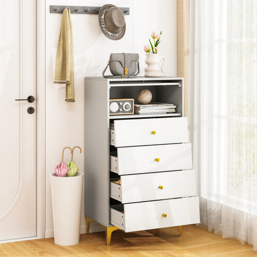 4 Drawer Modern Storage Cabinet with Flip Up Fluted Glass Door-Gray and White LuxuryLifeWay Online Store
