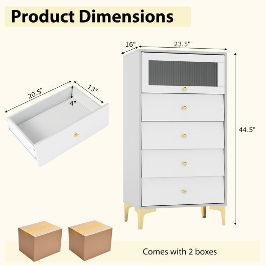 4 Drawer Modern Storage Cabinet with Flip Up Fluted Glass Door-Gray and White LuxuryLifeWay Online Store