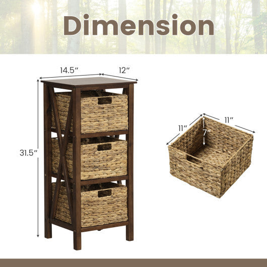 4-Tier Nightstand with 3 Seagrass Baskets Narrow X-Design-4 Tier-White