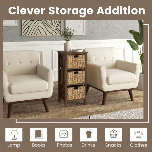 4-Tier Nightstand with 3 Seagrass Baskets Narrow X-Design-4 Tier-White