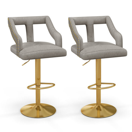 Set of 2 Bar Chairs with Footrest and 2-Layer Electroplated Metal Base-Pink LuxuryLifeWay Online Store